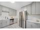 Updated kitchen with stainless steel appliances, light grey cabinetry and white countertops at 1580 S Krameria St, Denver, CO 80224