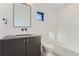 Modern bathroom with a sleek vanity, dark fixtures, and a combined shower and bathtub at 1928 W 41St Ave, Denver, CO 80211
