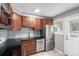 Well-equipped kitchen with stainless steel appliances, tile backsplash, and wood cabinets at 5635 Nebraska Way, Denver, CO 80224