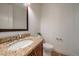 Elegant powder room featuring granite countertop vanity and attractive fixtures at 10632 Star Thistle Ct, Highlands Ranch, CO 80126