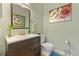 Fresh powder room with elegant vanity, framed mirror and stylish floral artwork at 2092 S Helena St # C, Aurora, CO 80013