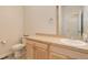 Well-lit bathroom with a vanity, toilet, and stylish finishes, creating a clean and functional space at 1462 Raindrop Way, Castle Rock, CO 80109