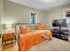 Cozy bedroom features a daybed, plush carpet, and a media center for entertainment at 6574 Olympus Dr, Evergreen, CO 80439