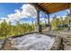 Outdoor hot tub with stone surround, offering relaxation and stunning views of the surrounding forest at 242 Point View Pl, Breckenridge, CO 80424