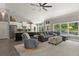 Open-concept living room, seamlessly integrates the kitchen with large windows and recessed lighting at 929 Tenderfoot Dr, Larkspur, CO 80118