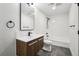 Bathroom features modern vanity, toilet and shower with tub combination at 7123 S Hudson Cir, Centennial, CO 80122