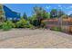 View of backyard showing the patio area, wooden fence, shrubs and trees at 1446 Braewood Ave, Highlands Ranch, CO 80129