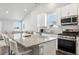 Modern kitchen with white cabinets, granite island, and stainless steel appliances at 507 Bonneville Ave, Fort Lupton, CO 80621