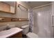 Standard bathroom features a shower and vanity with a white sink at 10042 Buena Vista Dr, Conifer, CO 80433