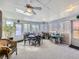 Bright sunroom with a ceiling fan, skylights, and multiple tables and seating at 2220 W 73Rd Pl, Denver, CO 80221