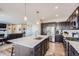 Modern kitchen with dark cabinetry, quartz island, and stainless steel appliances at 14461 Mosaic Ave, Parker, CO 80134