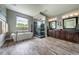 Bright bathroom with double sink vanity, large soaking tub and glass shower at 230 S Big Meadow Trl, Franktown, CO 80116