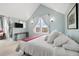 Spacious bedroom with a view, a bed with many pillows, and a light color scheme at 45 Bridge St, Breckenridge, CO 80424