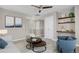 Cozy living room with comfortable seating, modern decor, and built-in shelves, creating a welcoming space at 26167 E Byers Pl, Aurora, CO 80018