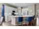 Modern kitchen boasts white cabinetry, stainless steel appliances, and a central island with counter seating at 1734 Summerglow Ln, Monument, CO 80132