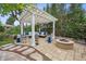 Outdoor patio with pergola featuring comfortable seating, fire pit, and a landscaped yard at 5335 E 2Nd Ave, Denver, CO 80220