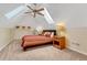 Cozy bedroom with skylights, a ceiling fan, a comfortable bed with colorful bedding, and built-in storage at 2215 Meade St, Denver, CO 80211