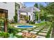Lush backyard with a built-in barbecue, hot tub, and beautifully landscaped patio with pergola at 27 Polo Club Cir, Denver, CO 80209