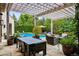 Covered patio with dining area and pool view at 27 Polo Club Cir, Denver, CO 80209