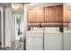 Convenient laundry room equipped with washer, dryer, and plenty of cabinet space at 7865 E Mississippi Ave # 1501, Denver, CO 80247