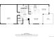 An architectural floor plan depicting layout and dimensions of the home's garage, kitchen, living room, dining area, foyer, bath, and patio at 12497 W Virginia Ave, Lakewood, CO 80228