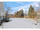 Snowy backyard with privacy fence and landscaping at 458 Whitetail Cir, Lafayette, CO 80026