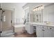 Elegant bathroom with double vanity, soaking tub and shower at 458 Whitetail Cir, Lafayette, CO 80026