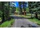 Exterior view of a wood home featuring a long driveway and mature trees at 1345 Witter Gulch Rd, Evergreen, CO 80439