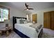 Comfortable main bedroom with soft carpeting, ceiling fan, and lots of light at 1345 Witter Gulch Rd, Evergreen, CO 80439