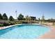 Large, sparkling community pool featuring a lifeguard stand, a grassy area, and beautiful landscaping at 507 Red Thistle Dr, Highlands Ranch, CO 80126