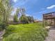 Lush green backyard with mature trees and a privacy fence, offering a serene outdoor space at 1488 W 102Nd Ave, Northglenn, CO 80260