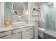 Modern bathroom with unique tiling, a stylish vanity, and a glass-enclosed shower at 4882 W 68Th Ave # 4, Westminster, CO 80030