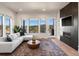 Living room with fireplace and large windows offering mountain views at 3897 Piney Grove St, Evergreen, CO 80439