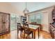 Light-filled dining room with wood floors, chandelier, and sliding glass door to the backyard at 20058 E Dartmouth Dr, Aurora, CO 80013