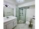Updated bathroom featuring a glass-enclosed shower, modern vanity, and sleek fixtures at 1155 N Ash St # 908, Denver, CO 80220