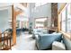 Bright living room featuring a stone fireplace, vaulted ceilings, and ample natural light at 186 Rachel Ln, Breckenridge, CO 80424