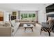 Inviting living room featuring a fireplace, comfortable seating, and serene views of the outdoor landscape at 4500 S Dasa Dr, Cherry Hills Village, CO 80111