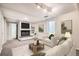 Basement Gathering room features a fireplace, comfortable seating, and ample natural light at 6431 W 77Th Pl, Arvada, CO 80003