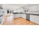 Modern kitchen with stainless steel appliances, white cabinets and hardwood floors at 14032 E Chenango Dr, Aurora, CO 80015