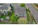 Birds eye view of a home with fenced yard, brick patio, and mature trees at 5350 S Quail Way, Littleton, CO 80127