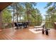 Outdoor deck with forest views including dining, seating, and lounge areas perfect for entertaining at 29962 Troutdale Ridge Rd, Evergreen, CO 80439