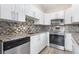 Modern kitchen with stainless steel appliances, granite countertops, and stylish tile backsplash at 1350 Josephine St # 502, Denver, CO 80206