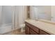 Bathroom with shower/tub combo and vanity at 16911 Buffalo Valley Path, Monument, CO 80132