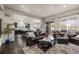Open-concept living space featuring dark hardwood floors, comfortable seating, and seamless flow to the kitchen at 1867 W 137Th Ln, Broomfield, CO 80023