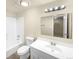 Clean bathroom with a white vanity, shower/tub combo, and updated fixtures at 10547 Pompey Way, Northglenn, CO 80234