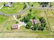 Bird's eye view of a spacious property featuring a home, detached garage, circular driveway, and fenced yard at 25741 E Kettle Cir, Aurora, CO 80016
