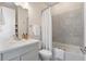 Clean bathroom with a shower/tub combo, modern vanity, and neutral color palette at 1625 King St # 4, Denver, CO 80204