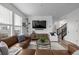 Comfortable living room with a large leather sofa, modern decor, and ample natural light at 13860 Ash Cir, Thornton, CO 80602