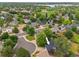 Aerial view of a neighborhood with a lake, park, and houses with mature trees at 18056 E Bellewood Dr, Aurora, CO 80015