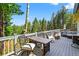A spacious deck with patio furniture and scenic views of lush greenery and mountains at 8340 London Ln, Conifer, CO 80433
